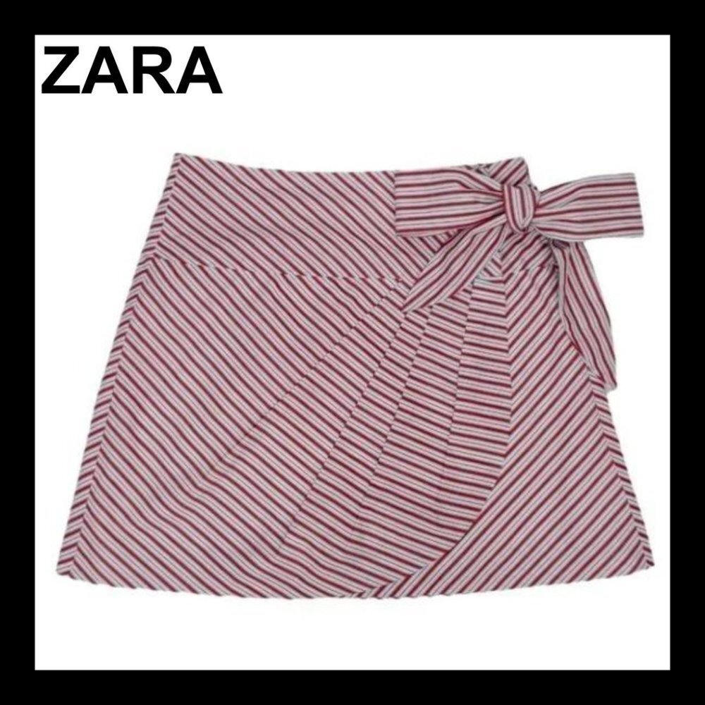 ZARA Stripes pleated bow wrap mini skirt